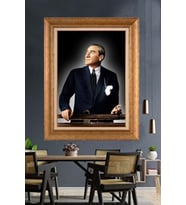 Altın Varaklı Çerçeveli Paspartulu Atatürk Tablo nh414 (Gold)