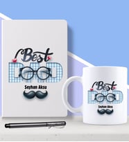 BK Gift Kişiye Özel Best Dad Tasarımlı Beyaz Defter Kalem ve Kupa Seti-1 (Model 1)