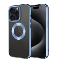 iPhone 15 Pro Kılıf Tek Kamera Çerçeveli Logo Gösteren Omega Kılıf (Buz Mavisi)