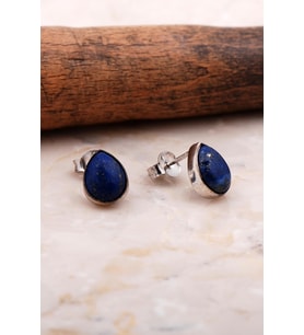 Doğal Lapis Lazuli Taşlı Damla Mini Rodyumlu Gümüş Küpe 5829