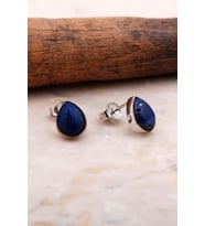 Doğal Lapis Lazuli Taşlı Damla Mini Rodyumlu Gümüş Küpe 5829
