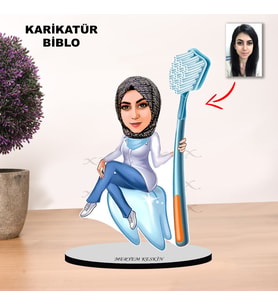 KİŞİYE ÖZEL KARİKATÜR  DİŞÇİ TASARIMLI TESETTÜRLÜ KADIN BİBLO XKBK5