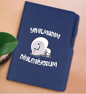 BK Gift Yıkılmadım Dinleniyorum Tasarımlı Lacivert Termo Deri Not Defteri 15x21cm-1