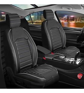 Volkswagen Polo Primeline Uyumlu Lüx Deri Oto Koltuk Kılıfı Ön Arka Takım Orijinal Serisi SİYAH BEYAZ