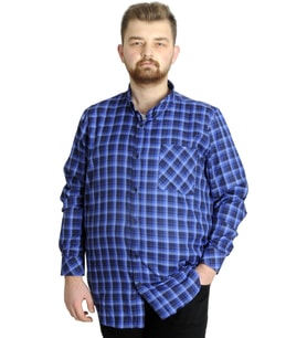 Mode XL Büyük Beden Erkek Gömlek Ekose Uzun Kollu 23300 İndigo