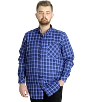 Mode XL Büyük Beden Erkek Gömlek Ekose Uzun Kollu 23300 İndigo