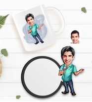 BK Gift Kişiye Özel Erkek Şarkıcı Karikatürlü Beyaz Kupa ve Ahşap Bardak Altlığı Hediye Seti-1
