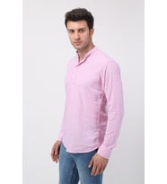 Erkek Hakim Yaka Uzun Kollu Yarım Patlı Keten Gömlek 21K-4300575-02 Pembe