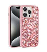 iPhone 15 Pro Kılıf Parlak Taşlı Tasarım Linea Kapak (Pembe)