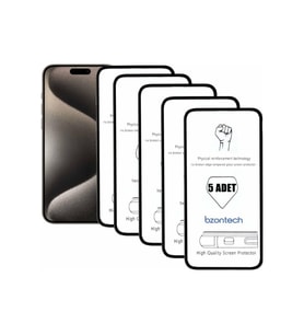 Apple Uyumlu iPhone 15 Pro Max  İle Ekran Koruyucu Tam Kaplayan 5li Set