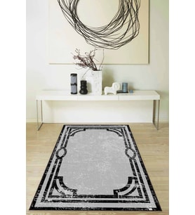 Gri Çerçeveli Kaymaz Tabanlı Makinede Yıkanabilir Halı MK42 - 100 x 160 cm