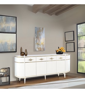 Maya Beyaz Gold Lüks Konsol 4 Kapaklı Şerit Detaylı Metal Ayaklı Tasarım 180x45x84 Cm