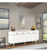 Maya Beyaz Gold Lüks Konsol 4 Kapaklı Şerit Detaylı Metal Ayaklı Tasarım 180x45x84 Cm