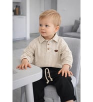 Erkek Bebek Polo Yaka Pantalonlu Müslin Kumaş Bebek Erkek İkili Takım Set Babyhola (Füme)