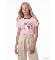 LCW Kids Pembe Bisiklet Yaka Hello Kitty Baskılı Kız Çocuk Tişört