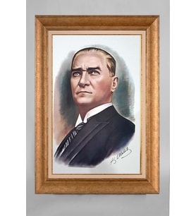 Altın Varaklı Paspartulu Çerçeveli Atatürk Tablo nt753