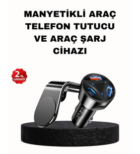 Manyetik Araç Telefon Tutucu ve Hızlı Şarj Adaptörü 2’li Set