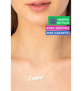 Jewelmim Emine İsim Yazılı Gümüş Kolye  Beyaz Altın Kaplama İsim Kolyesi 925 Ayar Kadın İsimli Gümüş Kolye