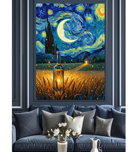 Van Gogh Tarzı Gece Tarlası Dekoratif Kanvas - Mdf Ahşap Tablo