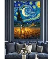 Van Gogh Tarzı Gece Tarlası Dekoratif Kanvas - Mdf Ahşap Tablo