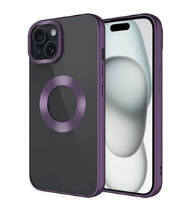 Coverzone Apple iPhone 15 Plus ile uyumlu K?l?f Kamera Korumal? Logo G�steren Parlak renk kenar �izgileri ile ??k bir tasar?m Colored Z-Omega Kapak Derin Mor