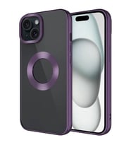 Coverzone Apple iPhone 15 Plus ile uyumlu K?l?f Kamera Korumal? Logo G�steren Parlak renk kenar �izgileri ile ??k bir tasar?m Colored Z-Omega Kapak Derin Mor