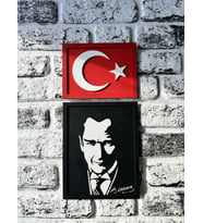 Ahşap Atatürk ve Türk Bayrağı Tablo
