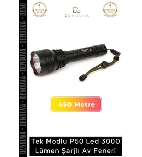 Profesyonel 450 Metre Menzilli Mat Beyaz Işıklı Tek Modlu P50 Led 3000 Lümen Şarjlı Av Feneri