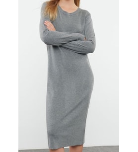 Moda Stil Regular Dik Yaka Maxi Boy Triko Premium İplik Özel İplik Elbise