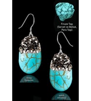 Sertifikalı Zirkon Taşlı Oval Model Firuze Taşı Küpe (Turkuaz Taşı) (Çok Renkli)