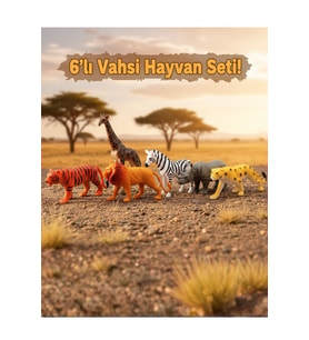 6'lı Vahşi Hayvanlar Figür Oyuncak Seti - Eğitici Safari ve Orman Hayvanları (Aslan, Kaplan, Zürafa)