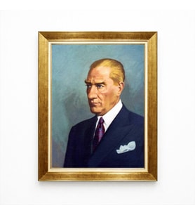 Tablore Atatürk Mavi Gözlü Portre Kanvas Tablo Sanatsal Çizim Gold Çerçeveli Duvar
