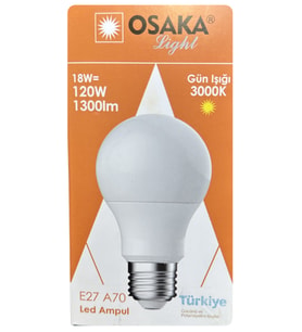 (1 Adet) Osaka 18W (120W) Sarı Işık (3000K) E27 Duylu (Kalın Duy) Led Ampul