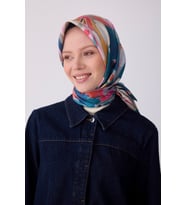 Çiçek Desen İpek Twill Eşarp  - 2026 İlkbahar-Yaz (T)  4315 (Petrol Mavisi)