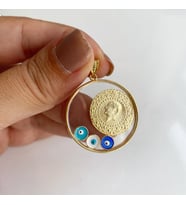 Çeyrekli Nazarlı Cam Çerçeveli Gümüş Kolye Ucu