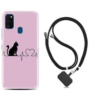 Samsung M21 M22 M23 M30 M31S M32 Kılıf Boyun Askılı Silikon Pink Cat Heart 1303