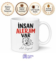 İnsan Alerjim Var Yazılı Komik Kupa Bardak Esprili Hediye Porselen Mug