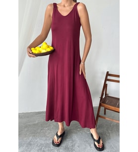 Kadın Sloane Pike Modal Kumaş Büzgü Lastik Askılı Maxi Yazlık Elbise