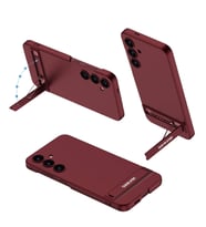 Galaxy S24 Kılıf Kamera Korumalı Dikey Standlı Ays Kılıf (Mürdüm)
