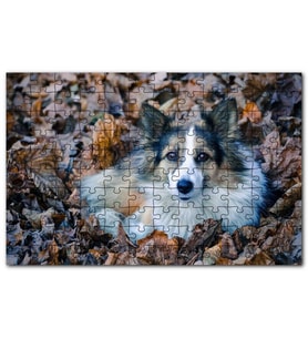 Cakapuzzle Kuru Yapraklar Arasındaki Sevimli Köpek Puzzle Yapboz MDF (Ahşap) (120 Parça)