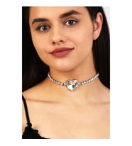 Kadın Kalp Model Zirkon Taşlı Gümüş Pırlanta Düğün Nişan Gelin Abiye Tasma Gerdanlık Kolye Choker