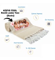 Kişiye Özel Sultan Desenli Baskılı Peştemal – İsim Yazılı Oversize Türk Plaj Havlusu – Banyo Havlusu (Bej)