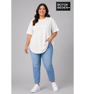 Büyük Beden Kadın Bisiklet Yaka Basic Oval Etek Detalylı 3xl-6xl Uzun Tunik SPR26BTSK502