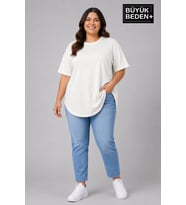 Büyük Beden Kadın Bisiklet Yaka Basic Oval Etek Detalylı 3xl-6xl Uzun Tunik SPR26BTSK502