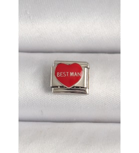 316L Çelik Gümüş Renk 'Best Man' Yazılı Kırmızı Kalp İşlemeli N - SSSSSS8648-5