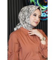 Floral Desen Bej Soft Pamuk Eşarp (KAHVE-VIZON)