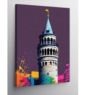 Kanvas Tablo Galata Kulesi Graffiti Efekt
