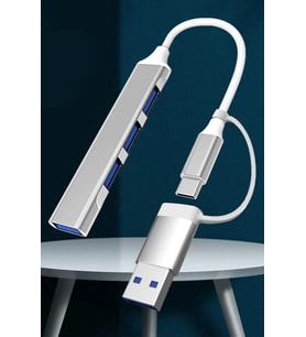 4 Port'lu Bağlantı İstasyonu Ultra İnce USB Bölücü TYPE-C tipi Çoklu Arayüz Adaptörü Multi (Gri-Gri)