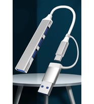 4 Port'lu Bağlantı İstasyonu Ultra İnce USB Bölücü TYPE-C tipi Çoklu Arayüz Adaptörü Multi (Gri-Gri)