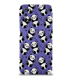 Oppo A52 Uyumlu Lansman Kılıf Panda Tasarımlı İçi Kadife Kapak-Mor (Şeffaf)